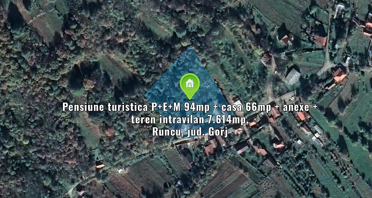 Pensiune turistica P+E+M 94mp + casa 66mp + anexe + teren intravilan 7.614mp, Runcu, jud. Gorj